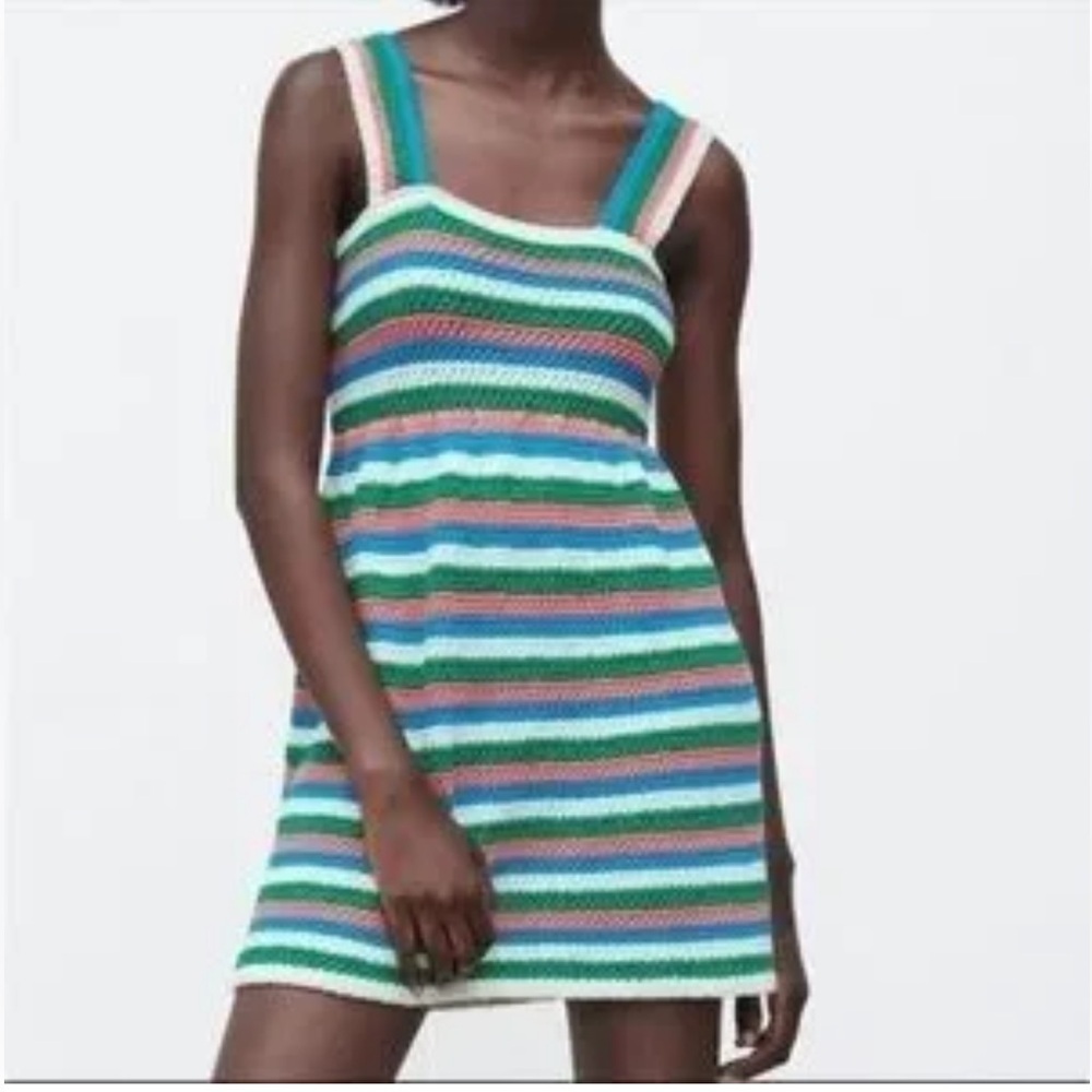 Zara Knit Striped Mini Dress, Sz L - Picture 3 of 6